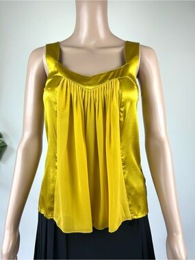 Marciano Yellow Silk Pleated Front Camisole